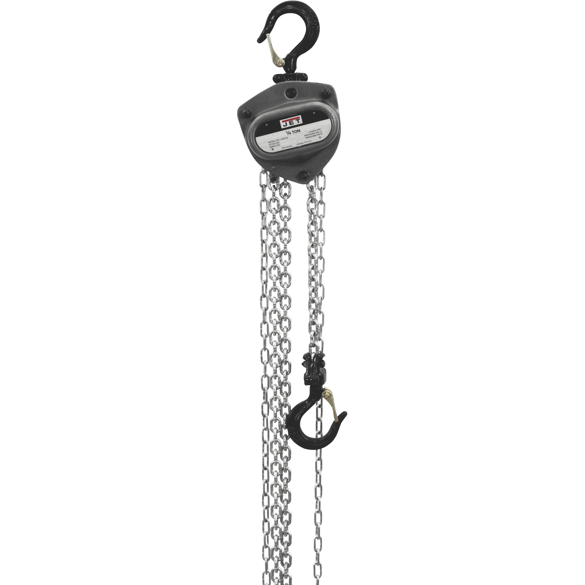 JET L100 Series Manual Chain Hoist, 1/4-Ton Lift Capacity, 30ft. Lift, Overload Protection, Model# L100-25WO-30